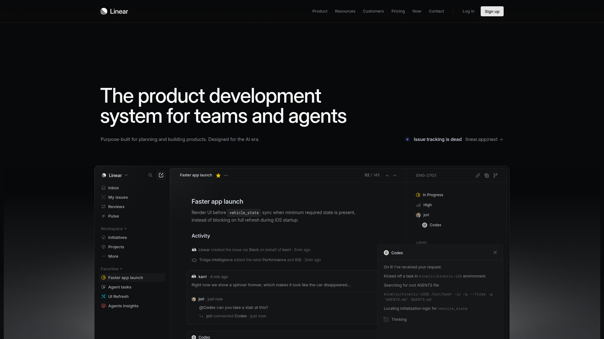 Linear Product Development System Landing Page