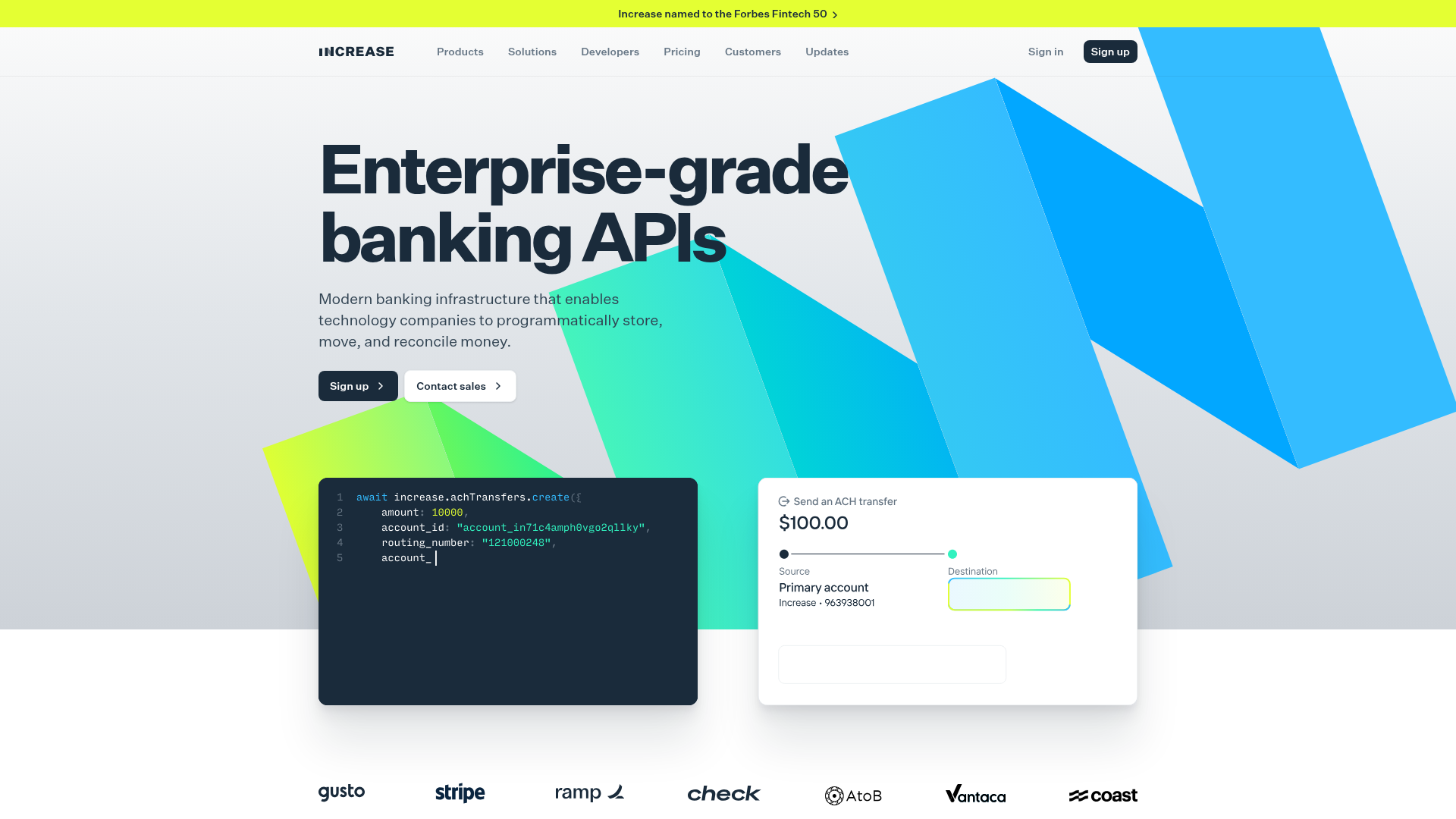 Increase Developer-Focused Fintech Landing Page