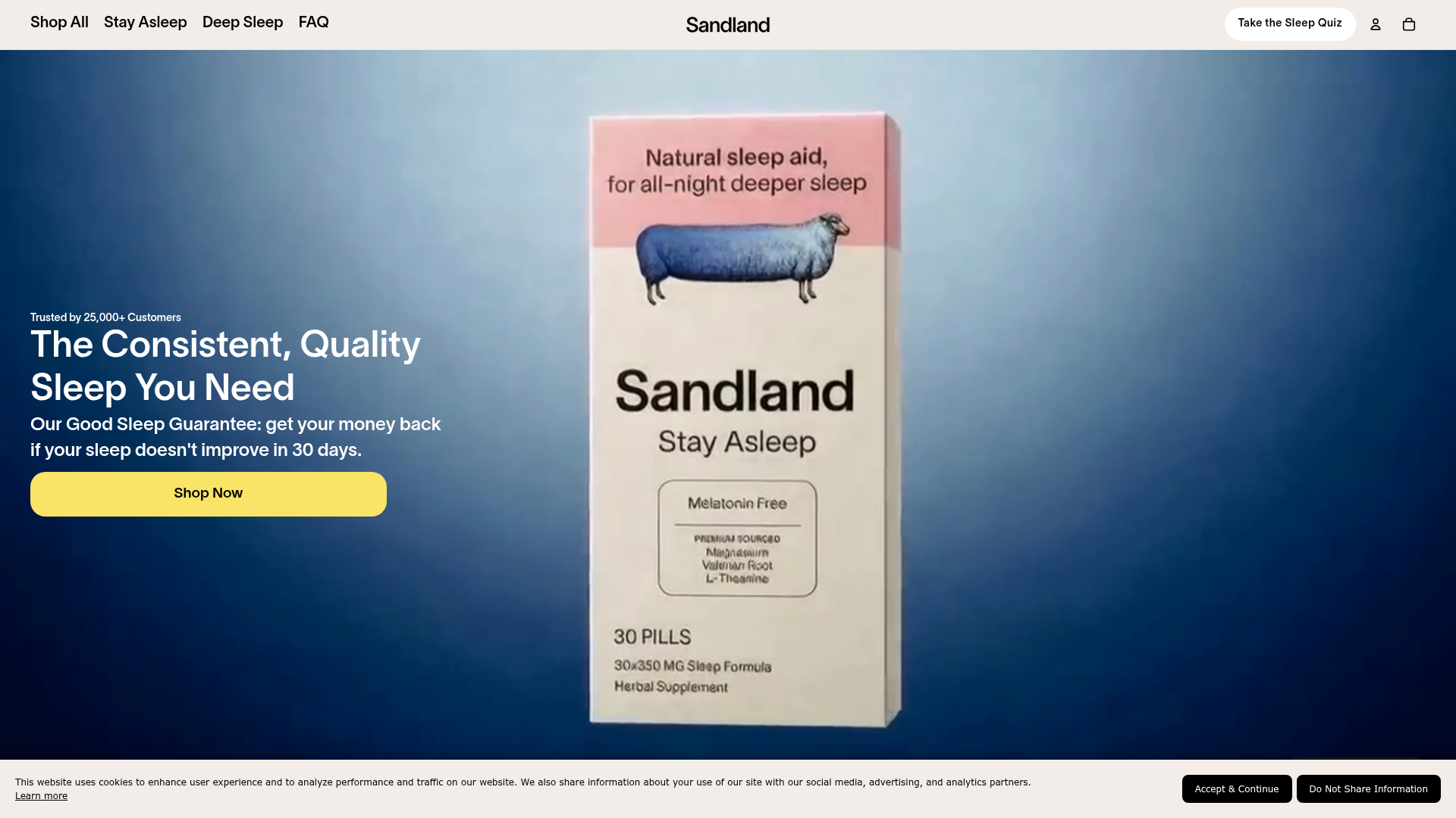 Sandland Sleep Product Landing Page