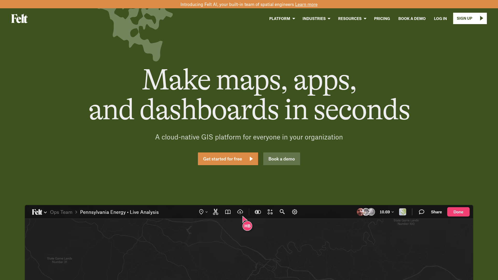 Felt GIS Platform Landing Page