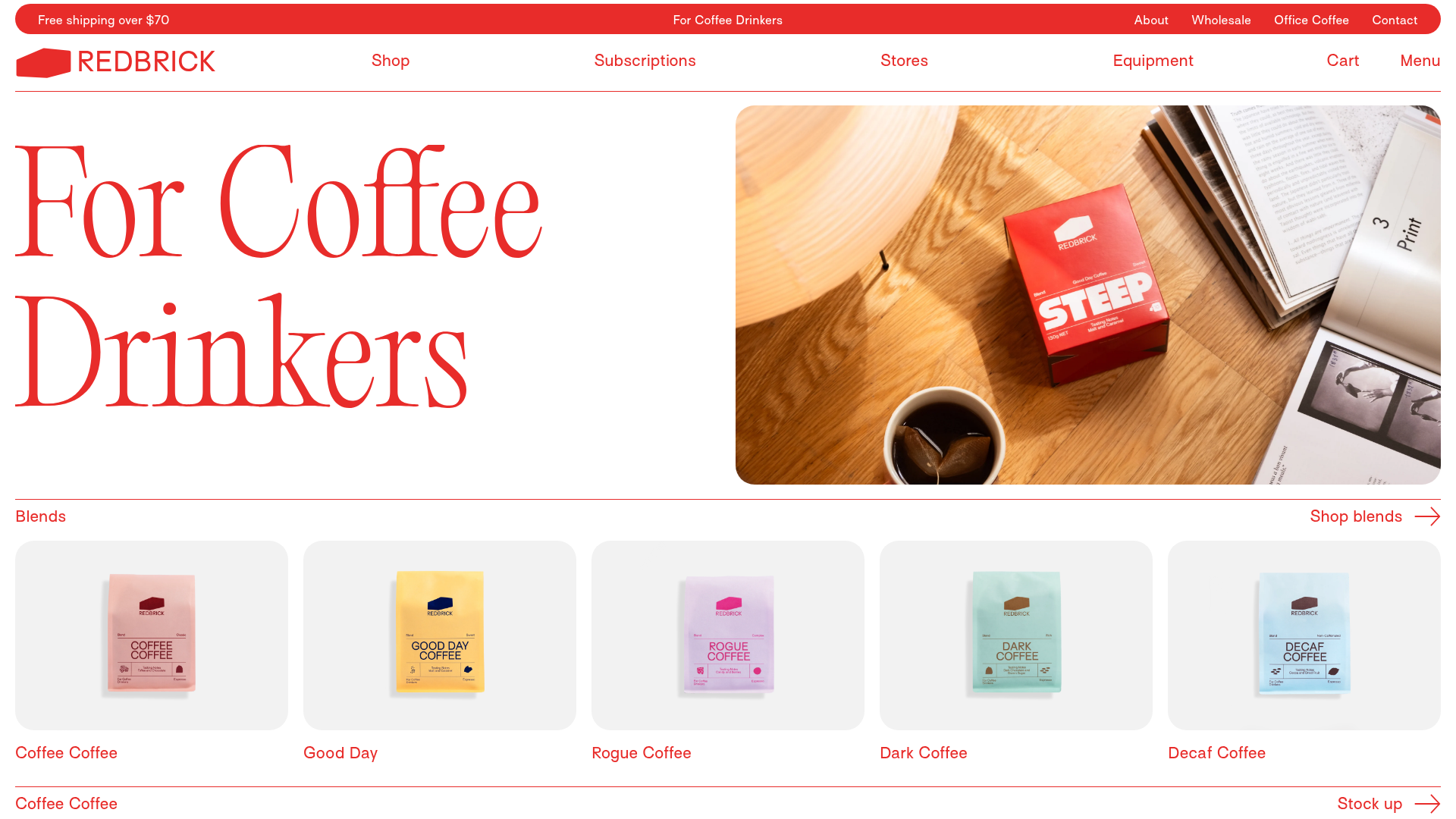 Redbrick Coffee E-commerce Home Page