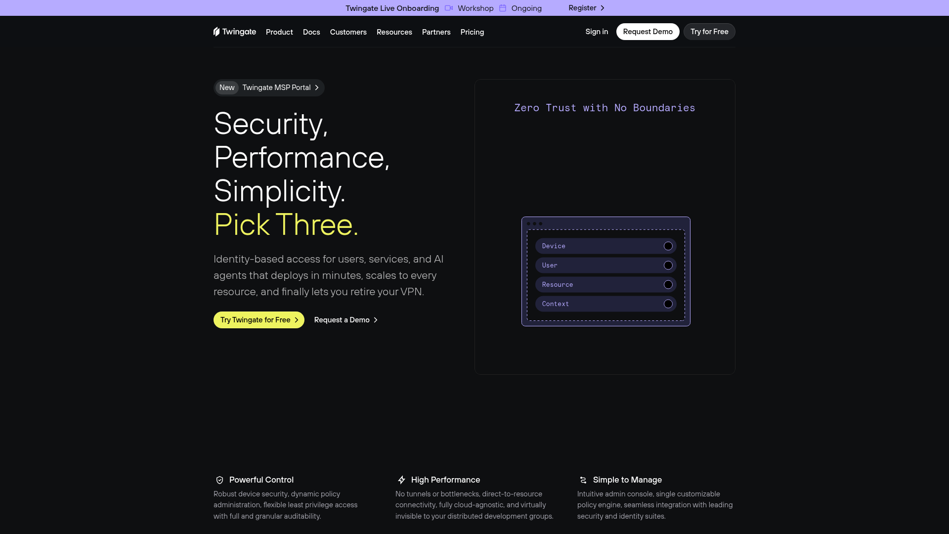 Twingate Zero Trust Security Landing Page