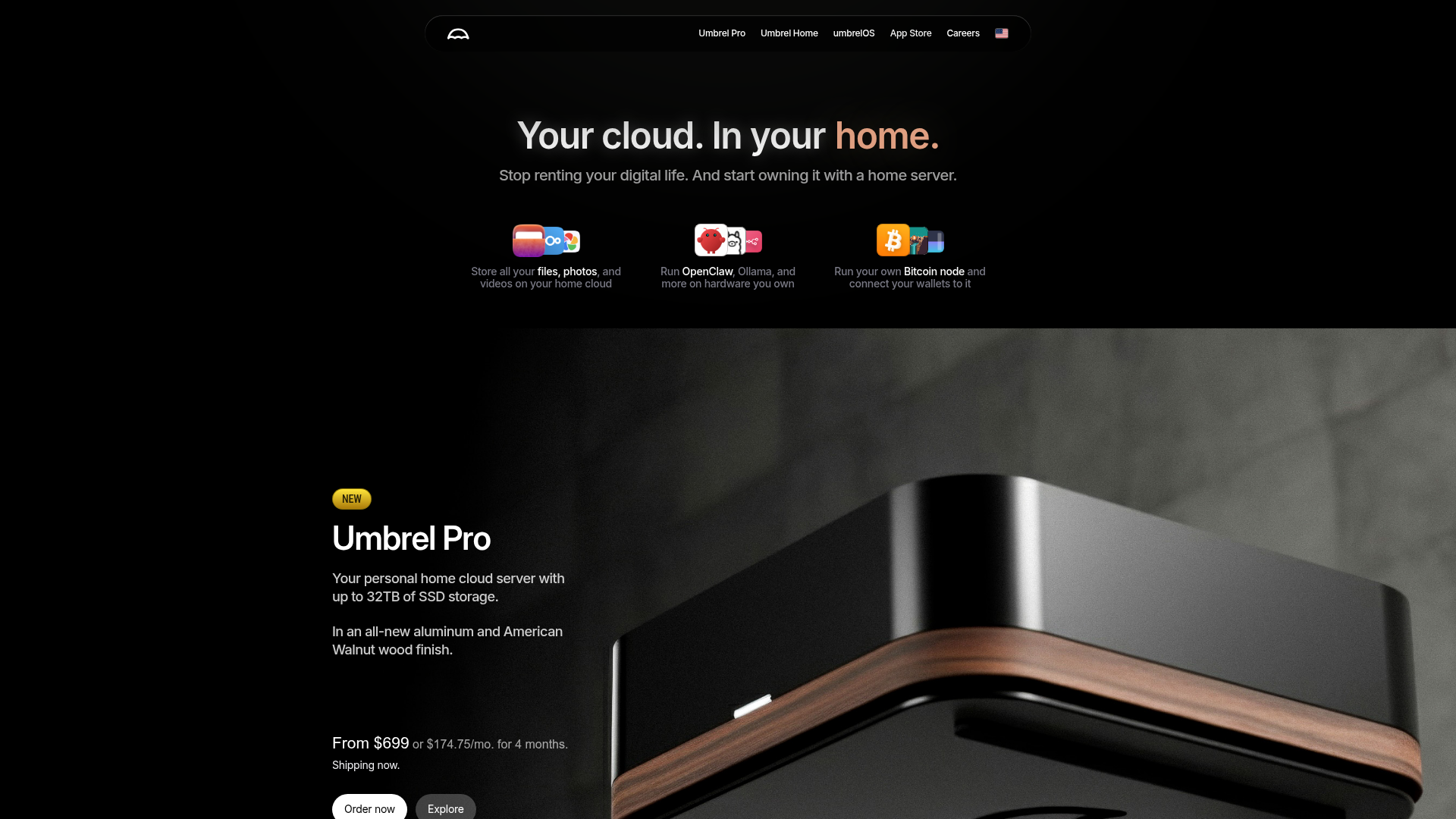 Umbrel Personal Home Cloud Landing Page