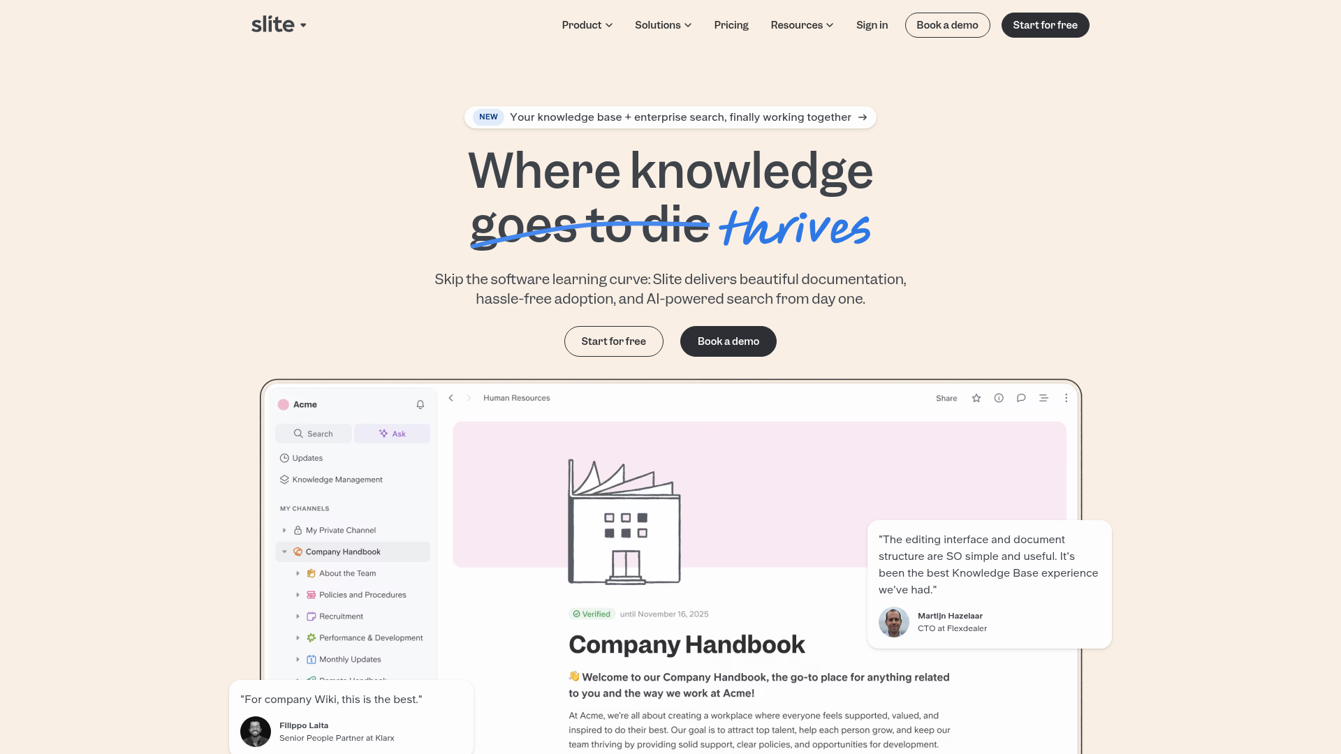 Slite SaaS Knowledge Base Landing Page
