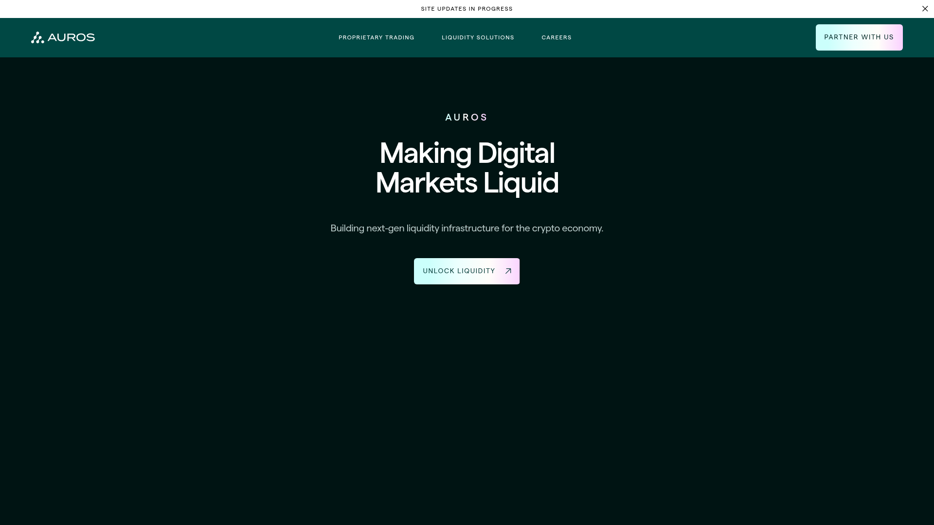 Auros Crypto Liquidity Firm Landing Page
