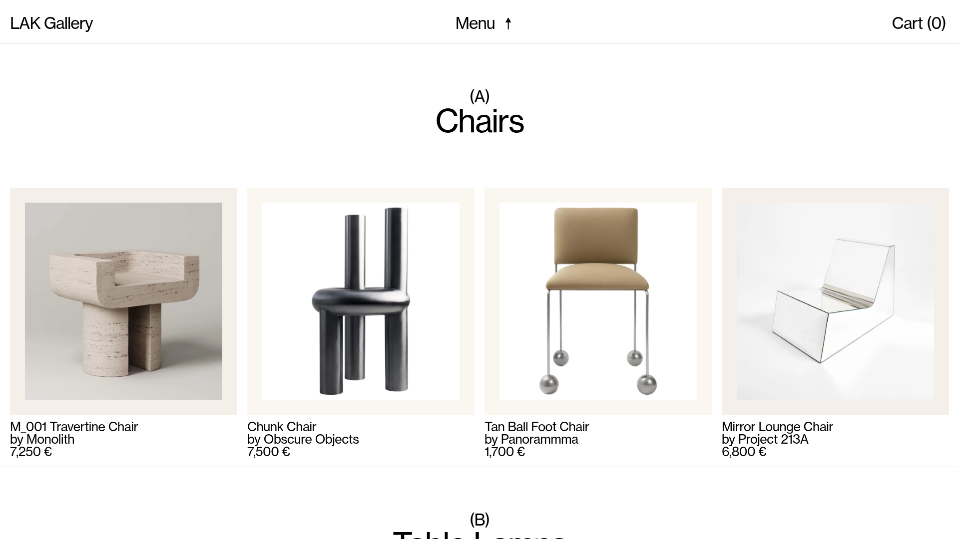 LAK Gallery Minimalist E-commerce Showcase