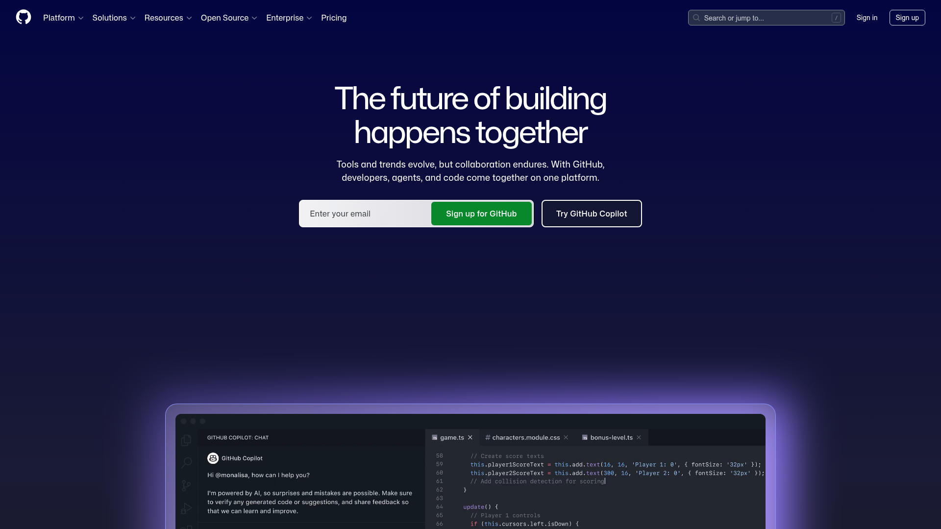 GitHub Developer Platform SaaS Landing Page