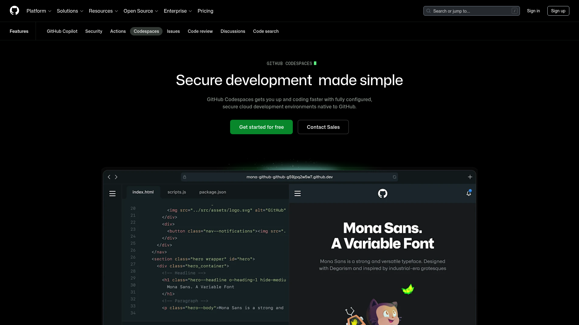 GitHub Codespaces Feature Landing Page