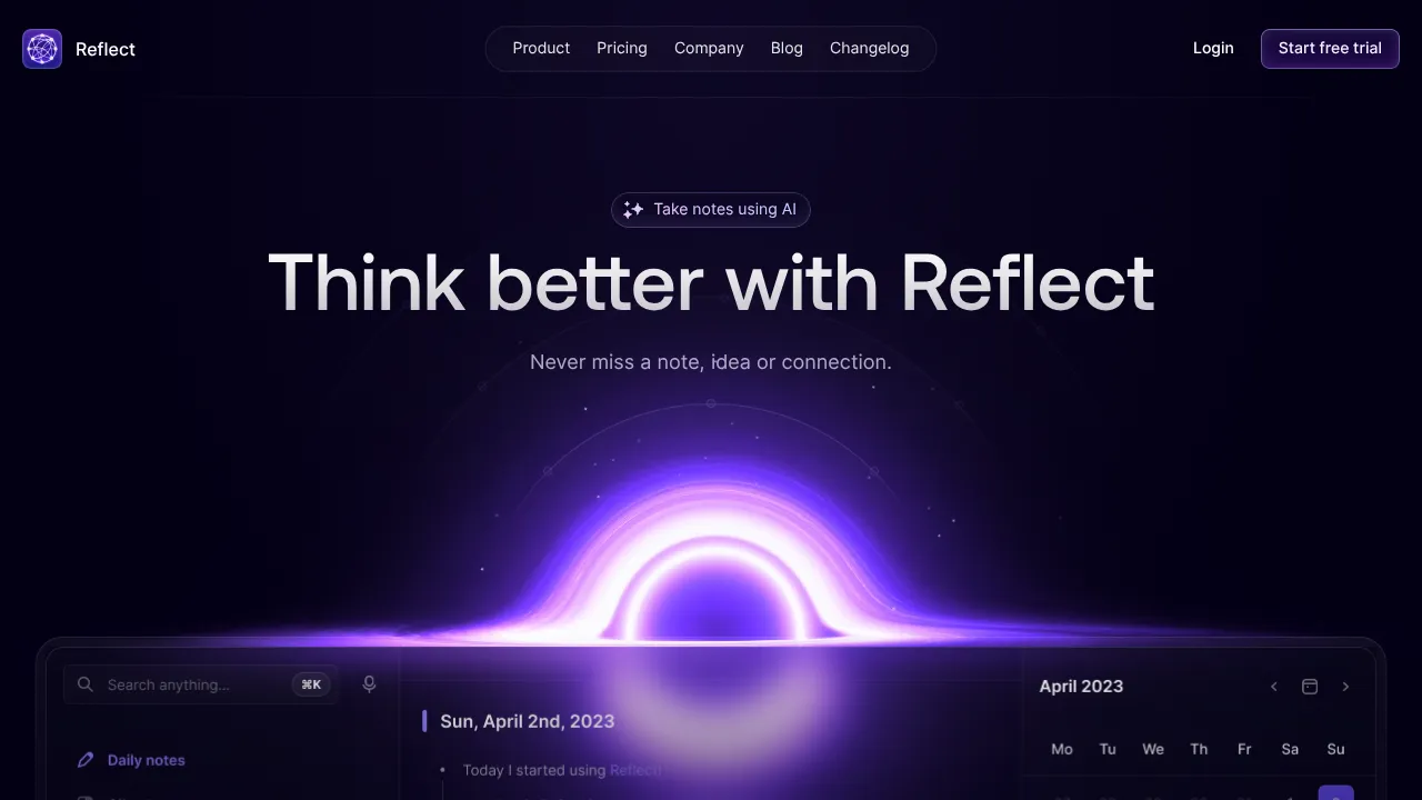 Reflect AI Note-Taking Landing Page