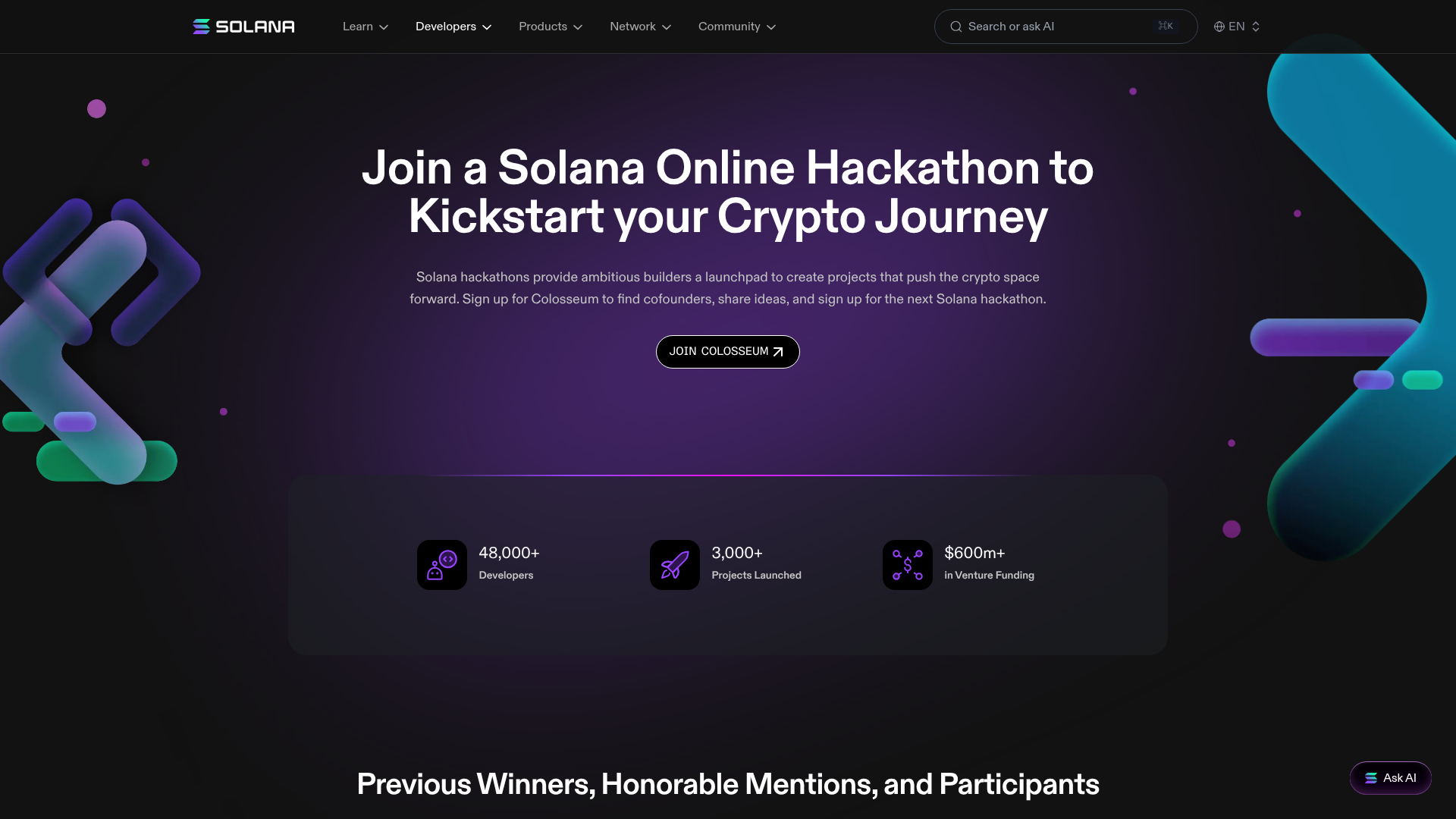 Solana Hackathon Dark Hero Page