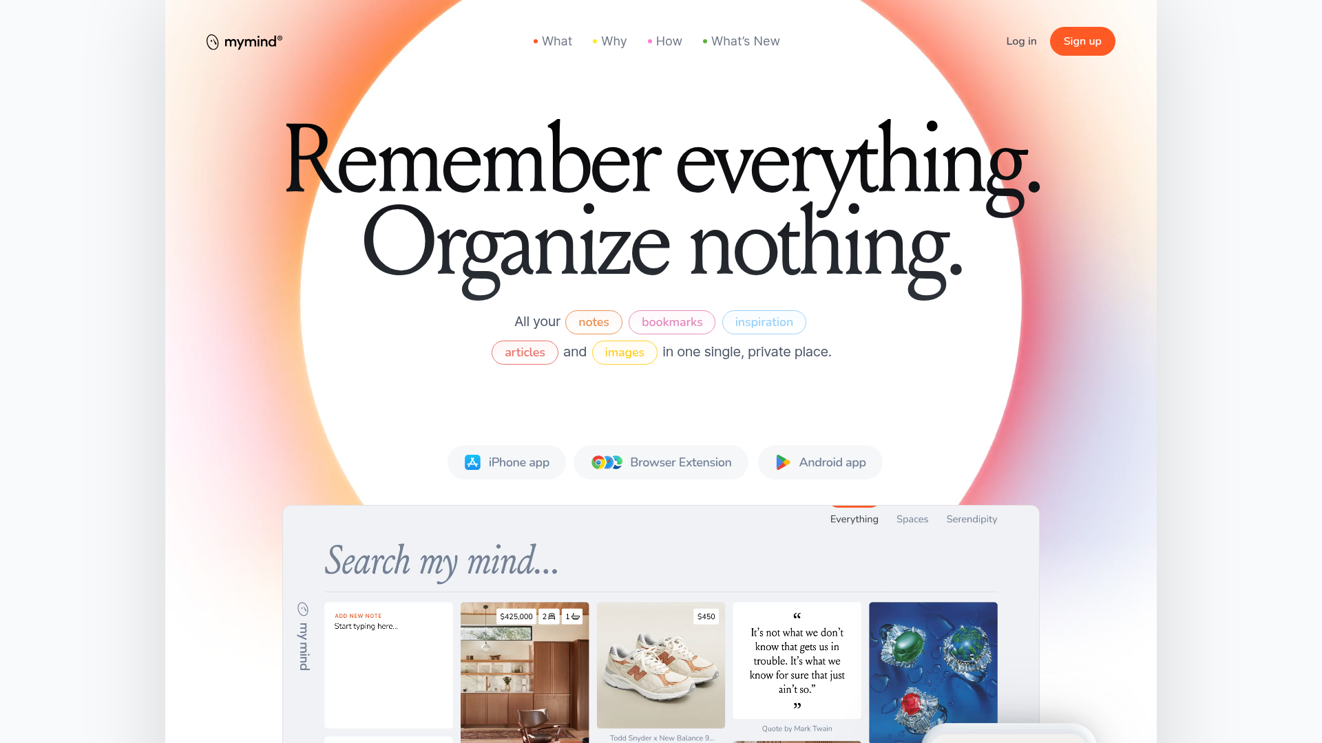 Mymind AI Tool Landing Page