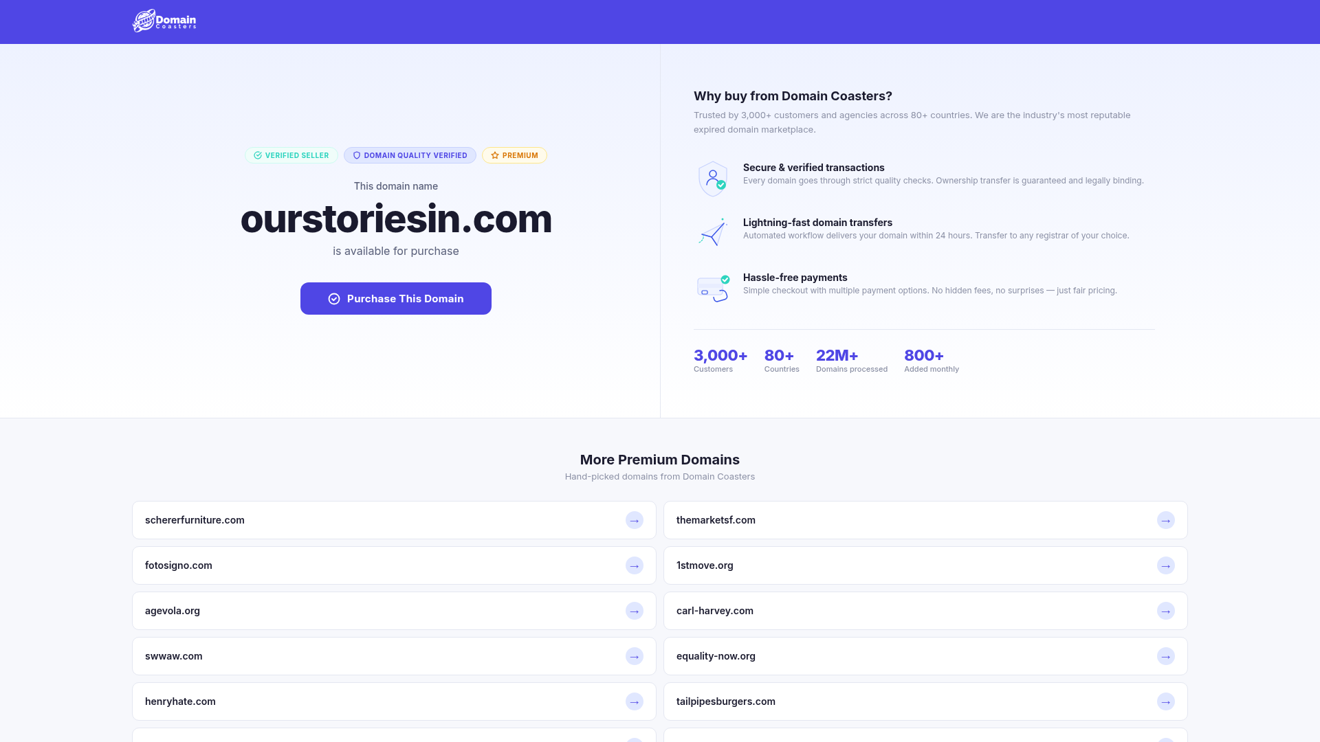 Domain Coasters Landing Page Layout