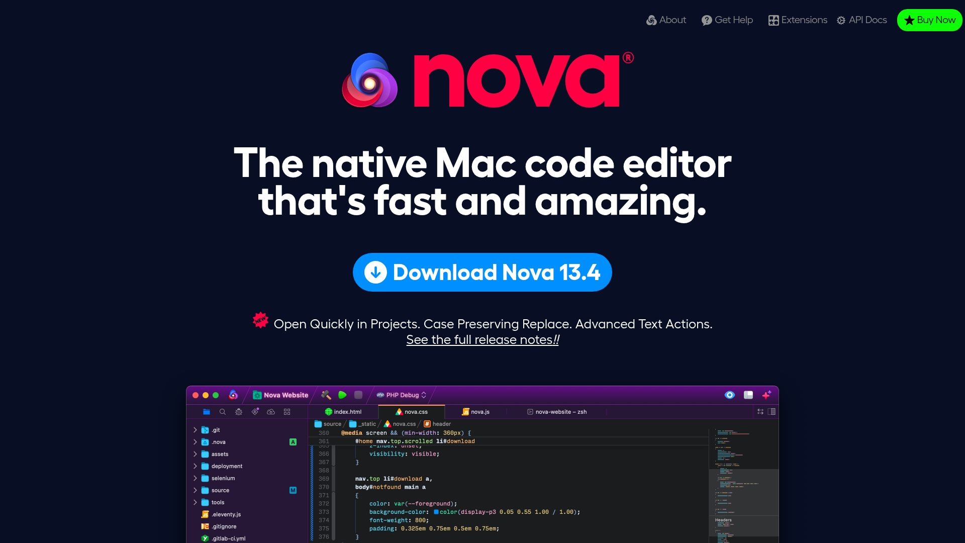 Nova Code Editor Product Landing Page
