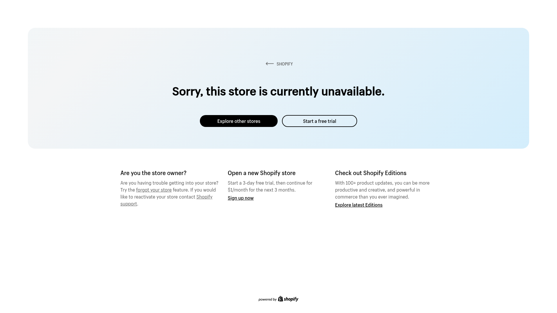 Shopify Unavailable Store Landing Page