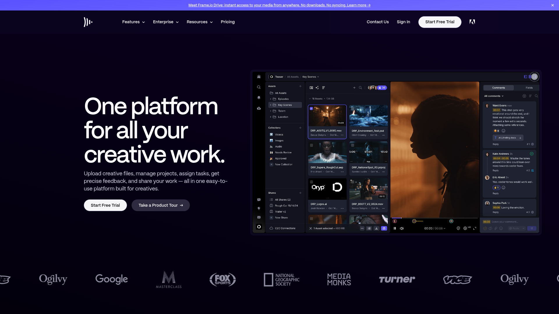Frame.io Creative Collaboration Landing Page
