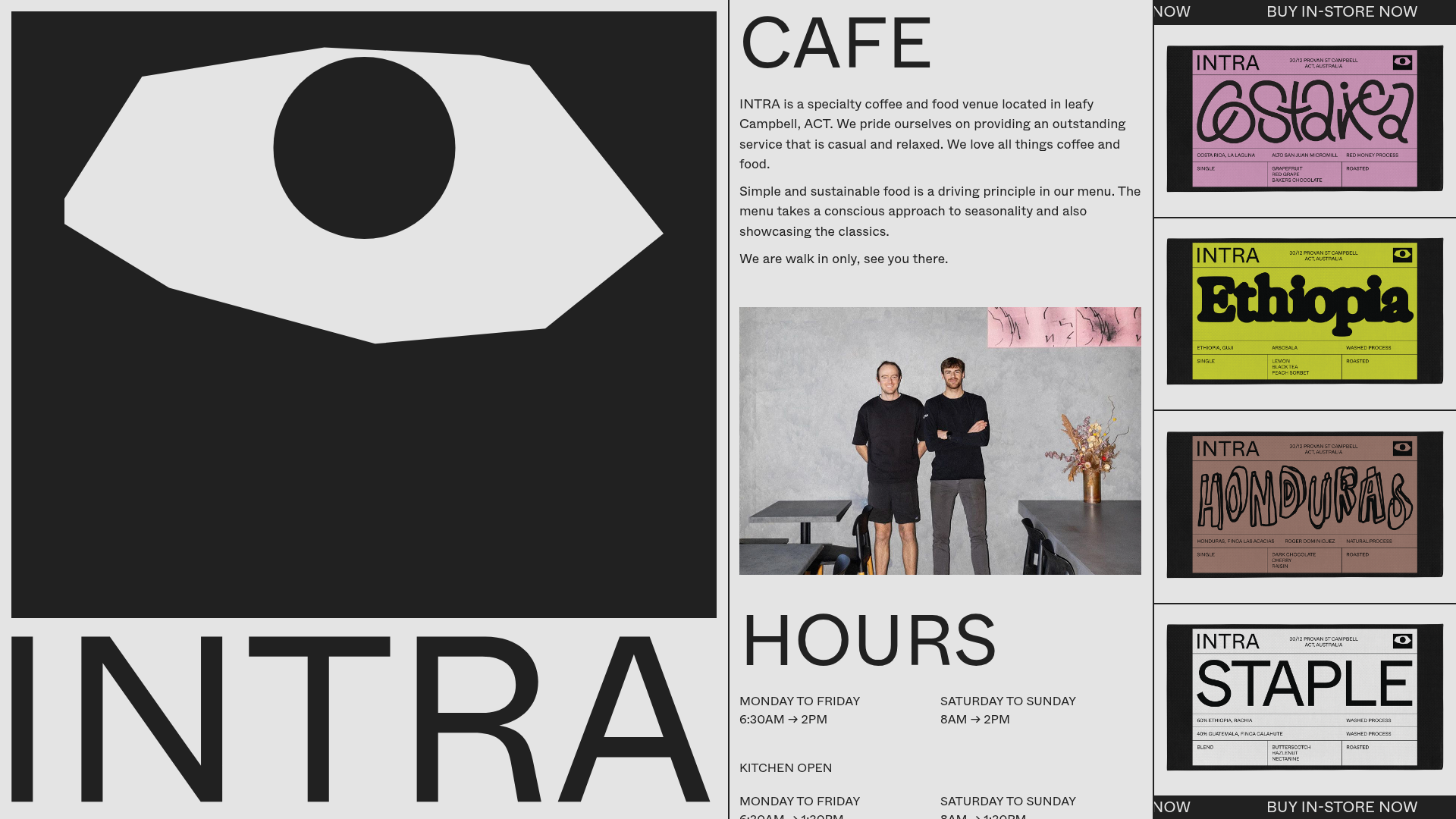 INTRA Specialty Cafe Landing Page