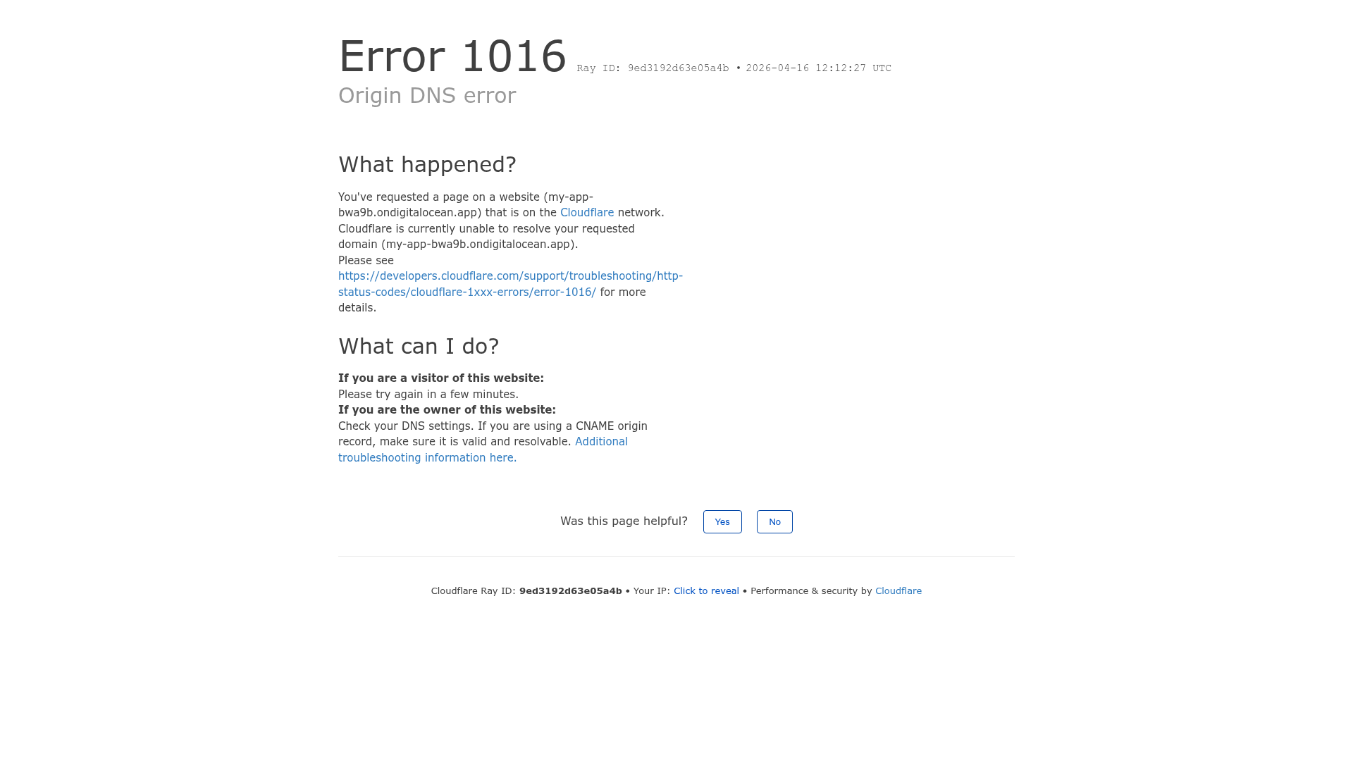Cloudflare Error 1016 Page