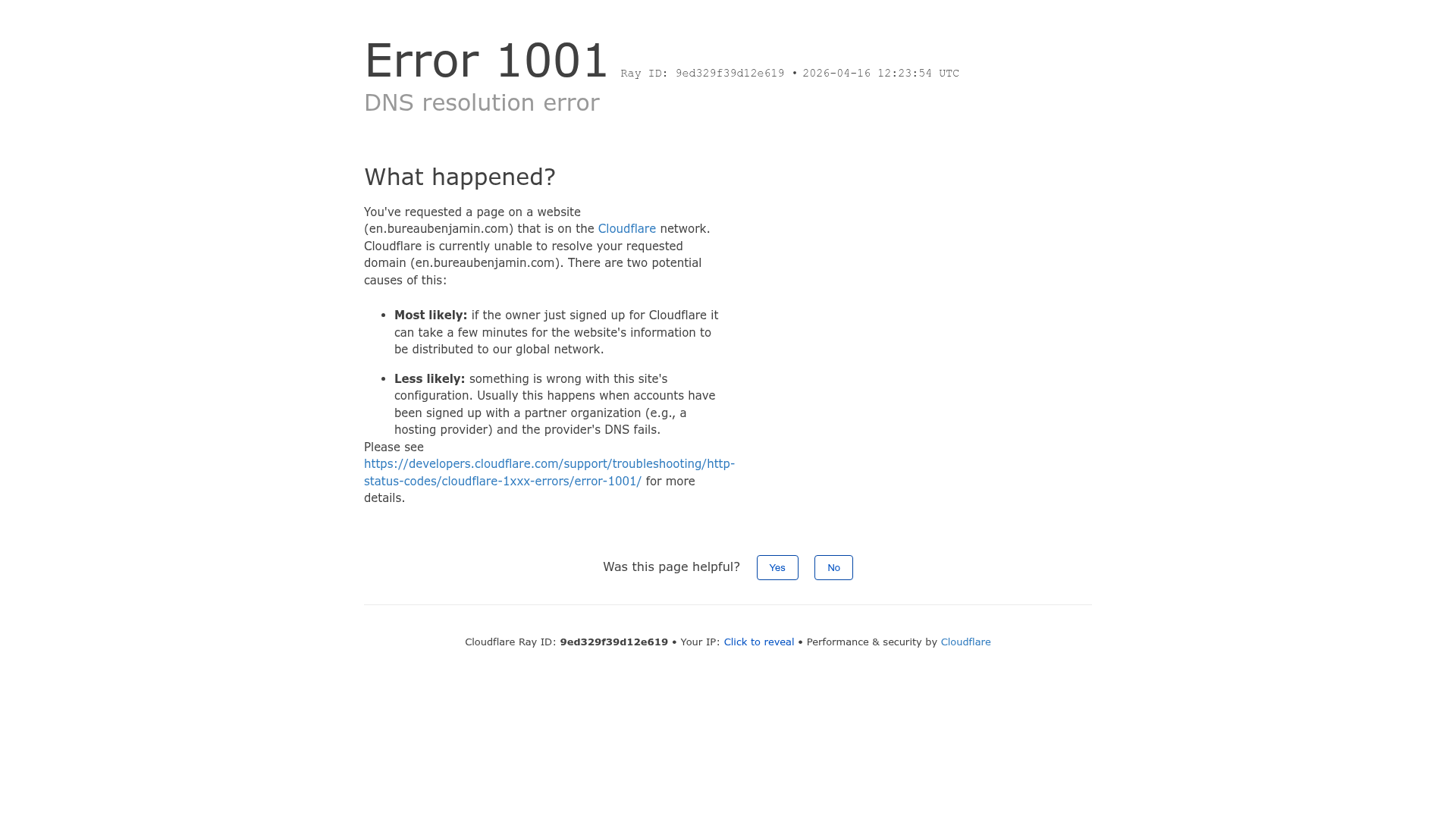 Cloudflare DNS Error 1001 Page