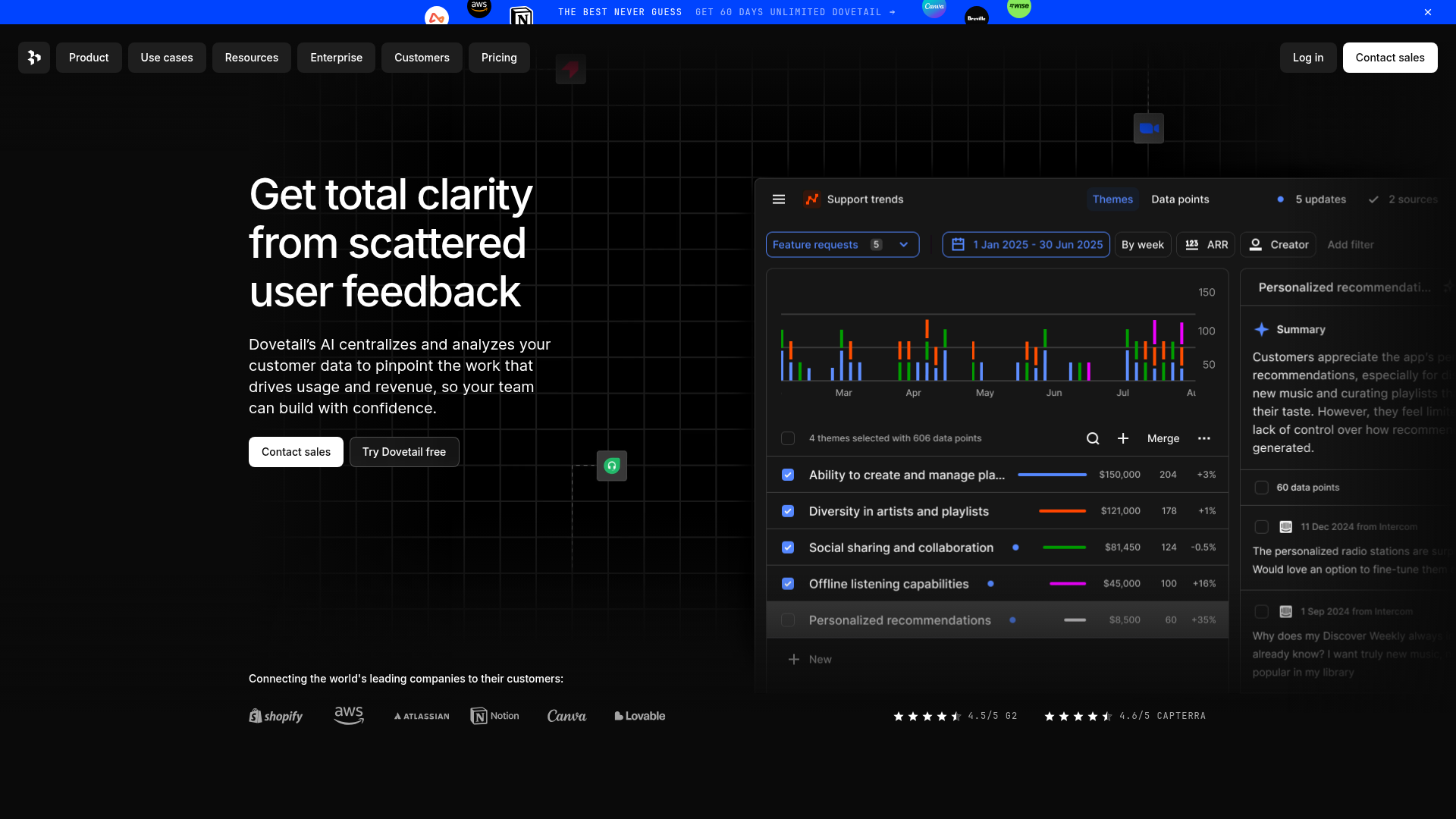 Dovetail AI SaaS Landing Page
