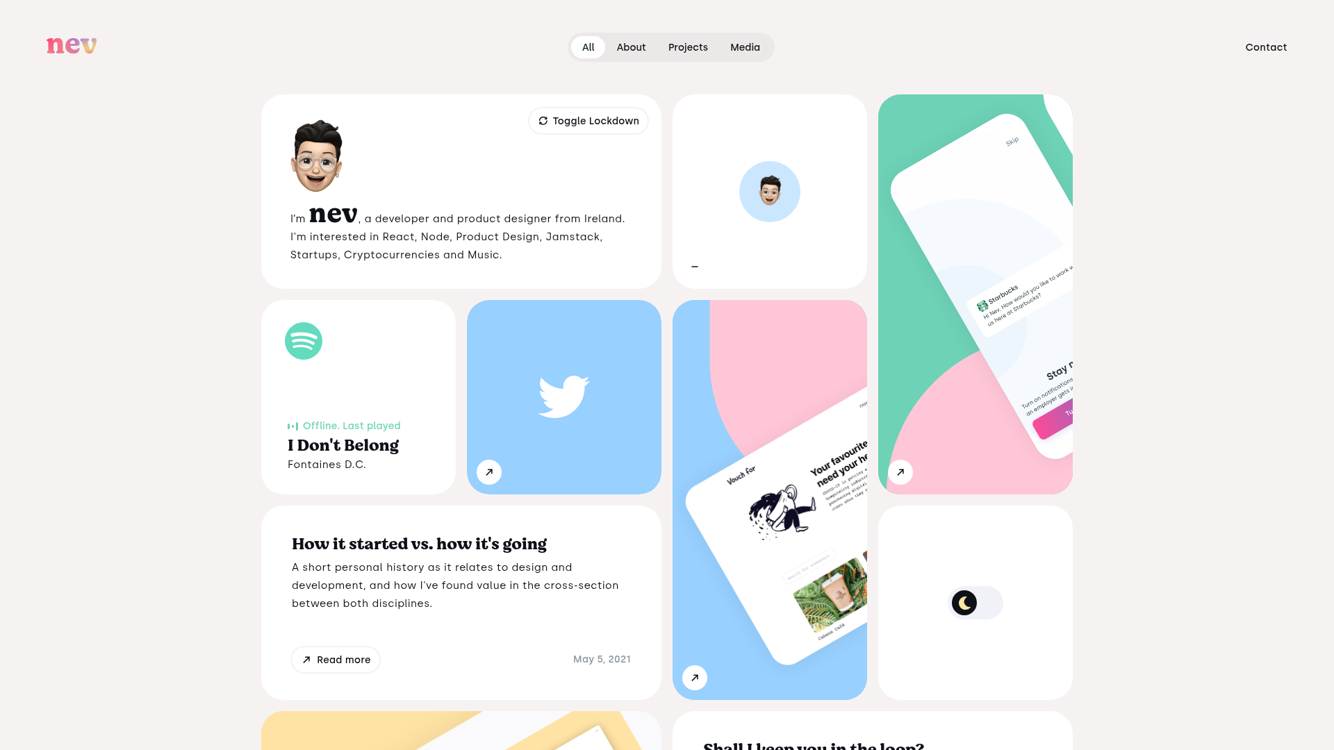 Nev Flynn Bento Grid Portfolio