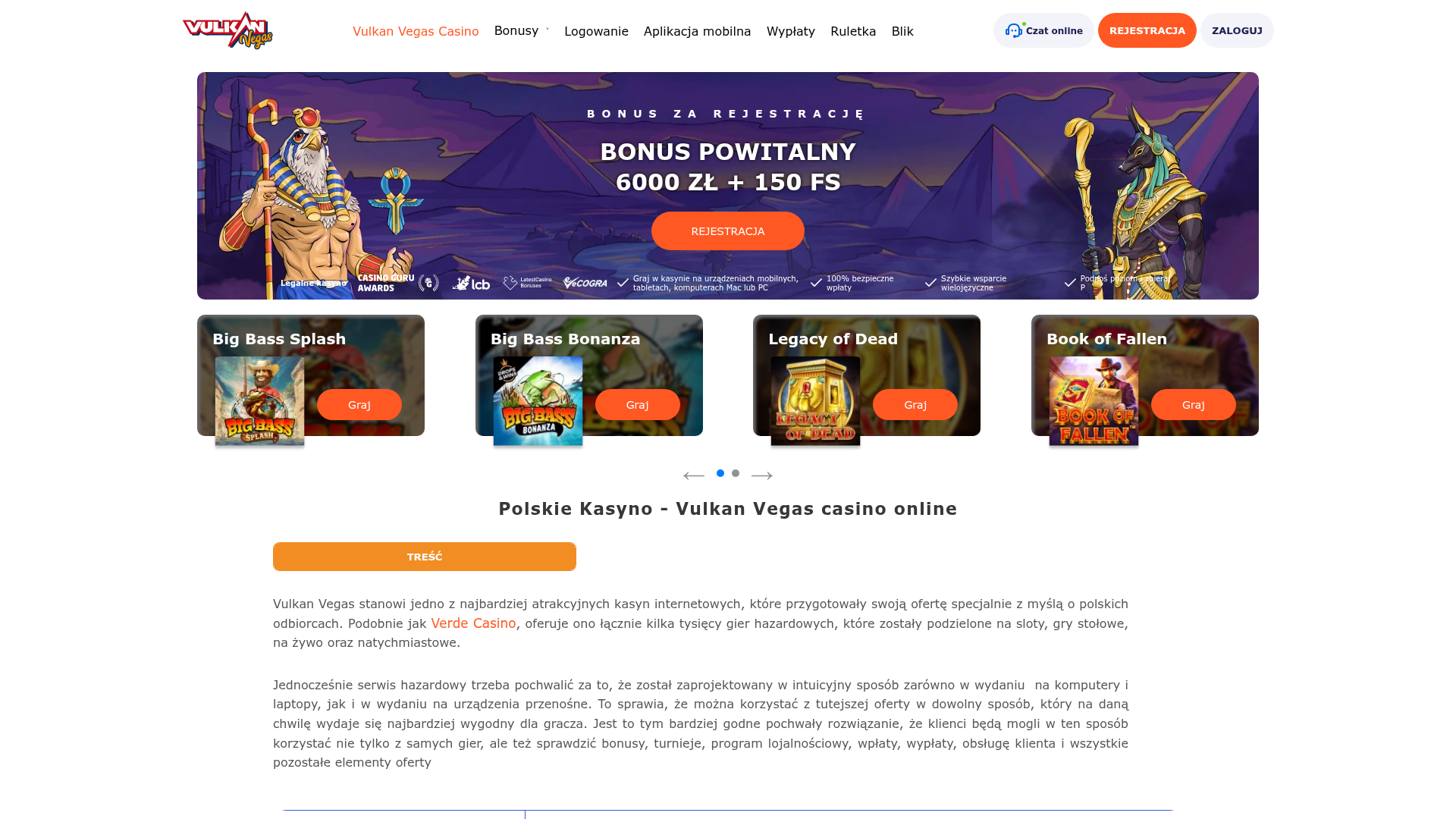 Vulkan Vegas Casino Landing Page