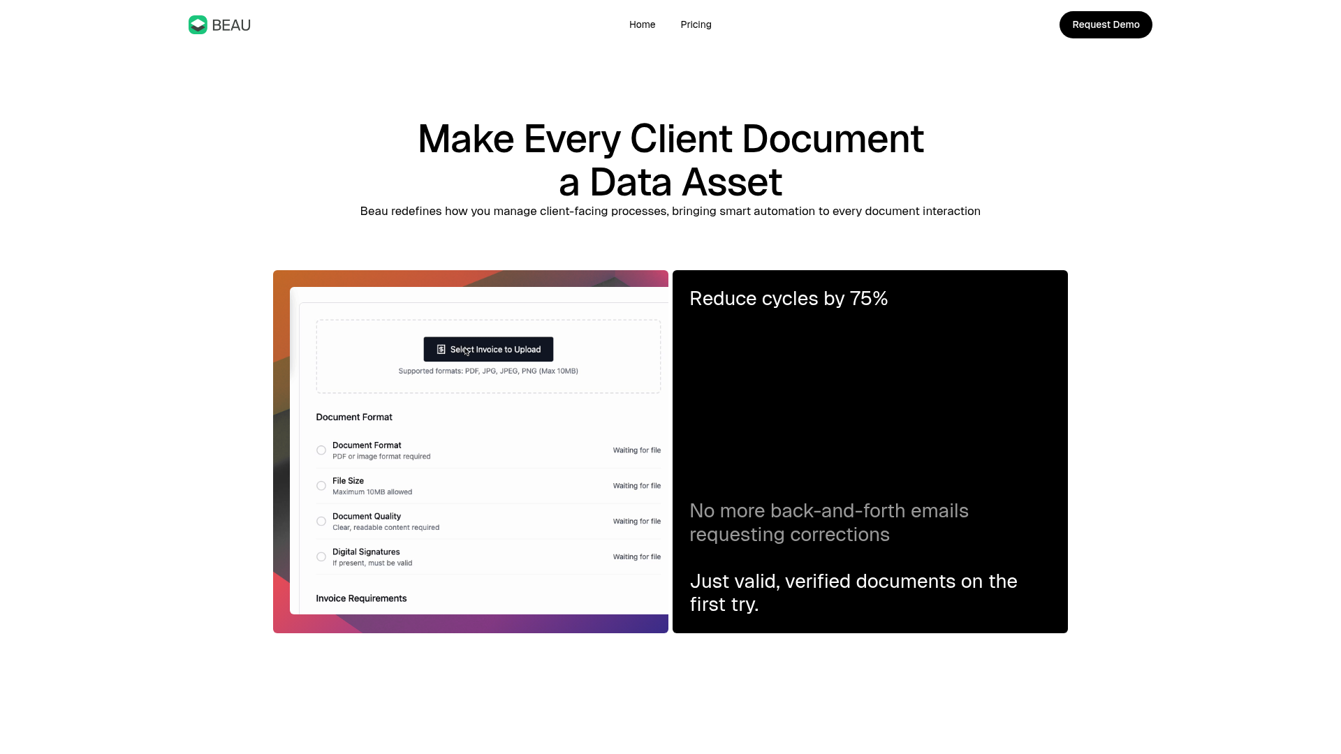 Beau Document Automation Landing Page
