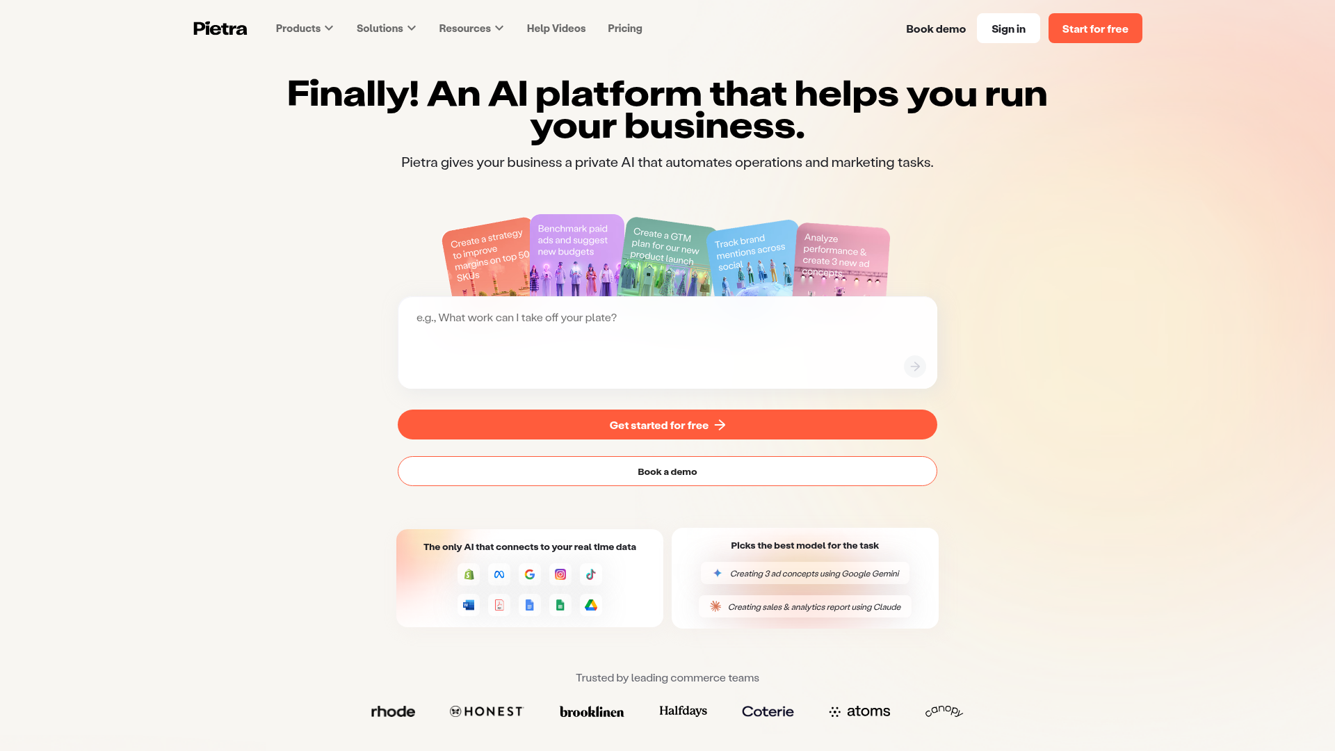 Pietra AI Platform Landing Page