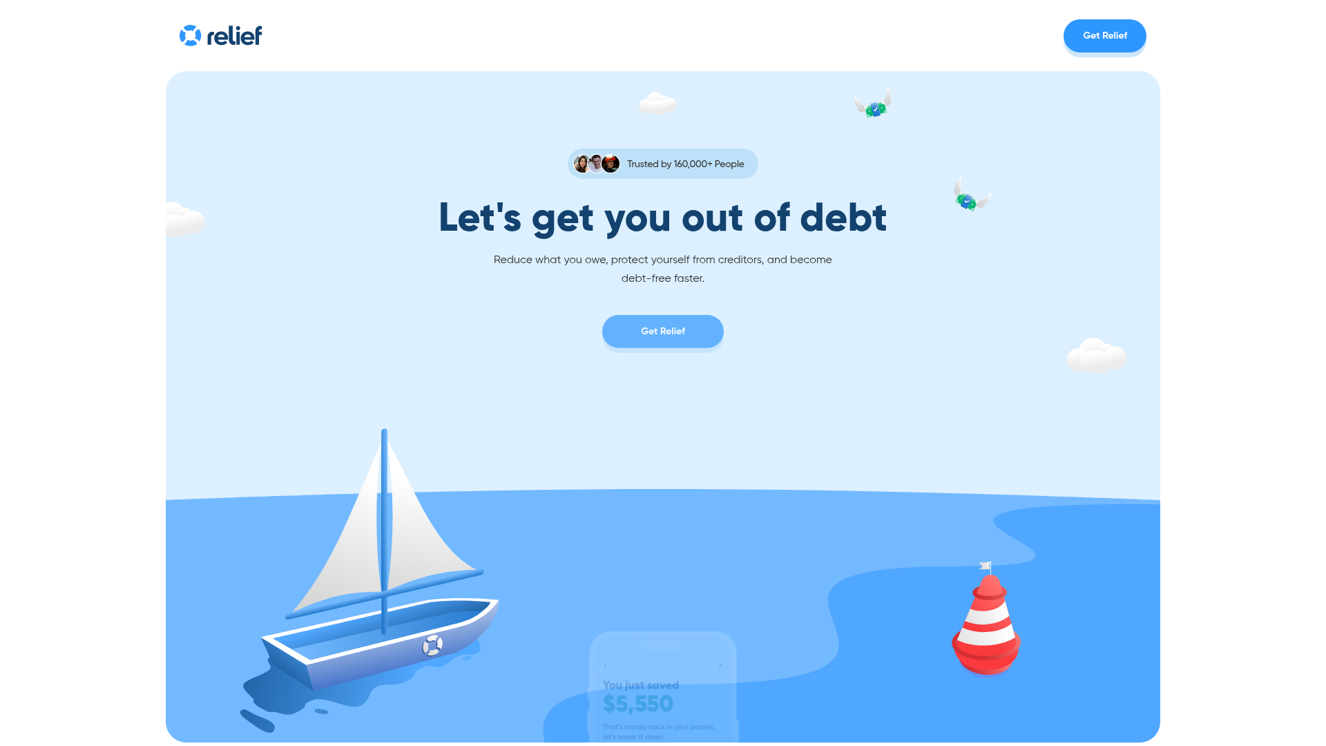 Relief App Debt Management Landing Page