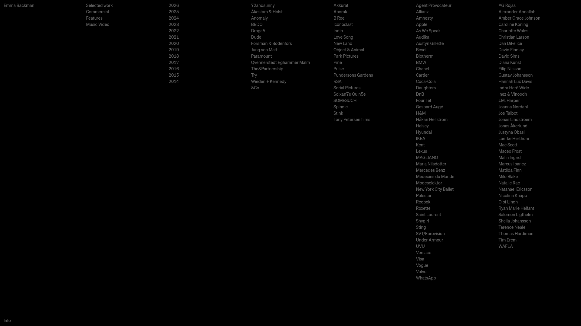 Emma Backman Portfolio Index Layout