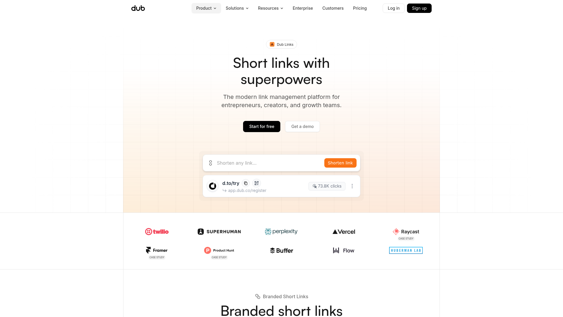 Dub.sh Link Management Landing Page