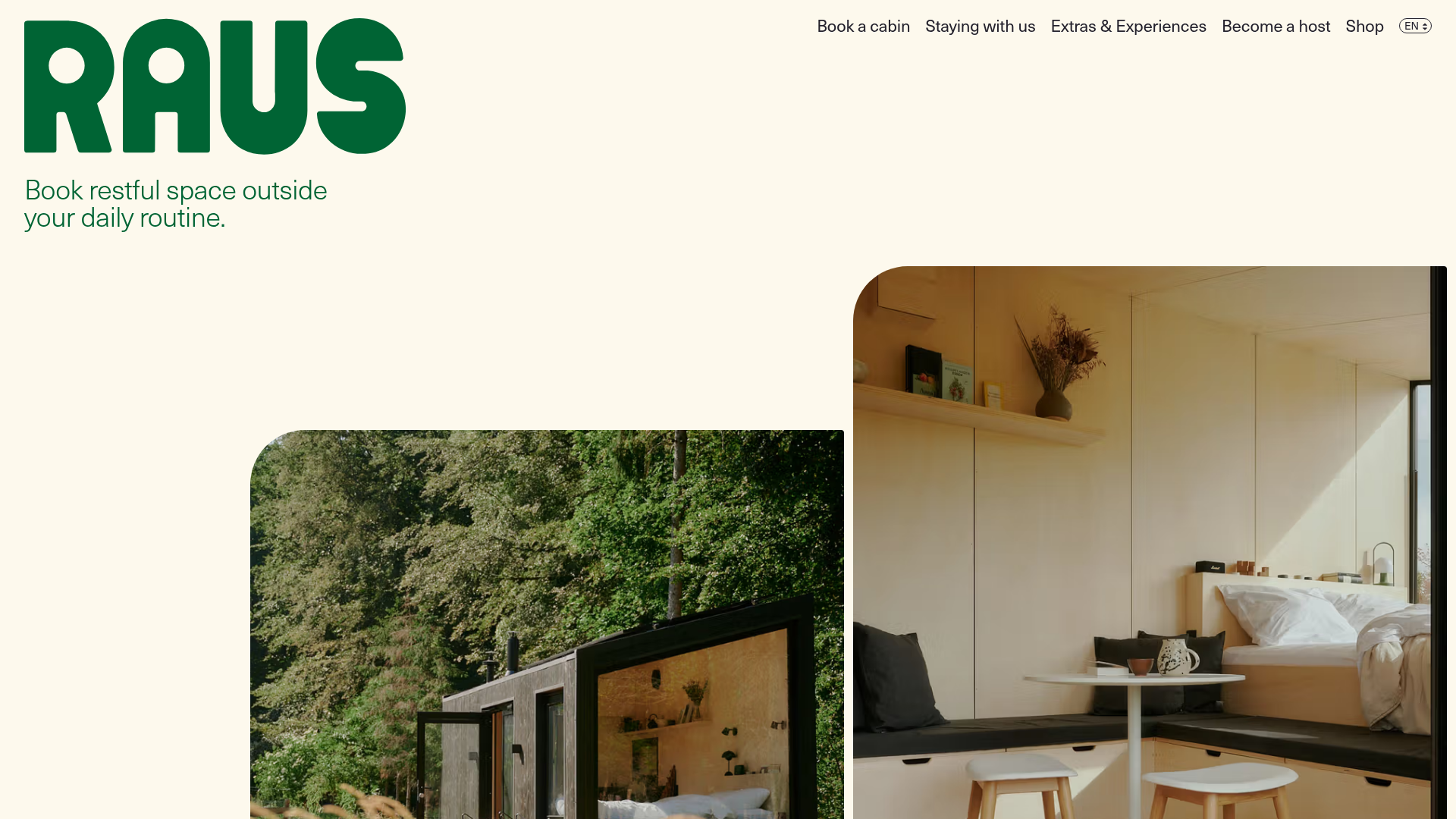 Raus Booking Site with Asymmetric Layout