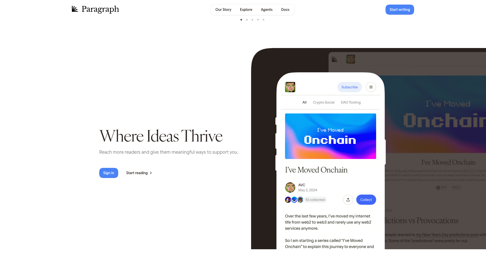 Paragraph Web3 Publishing Landing Page