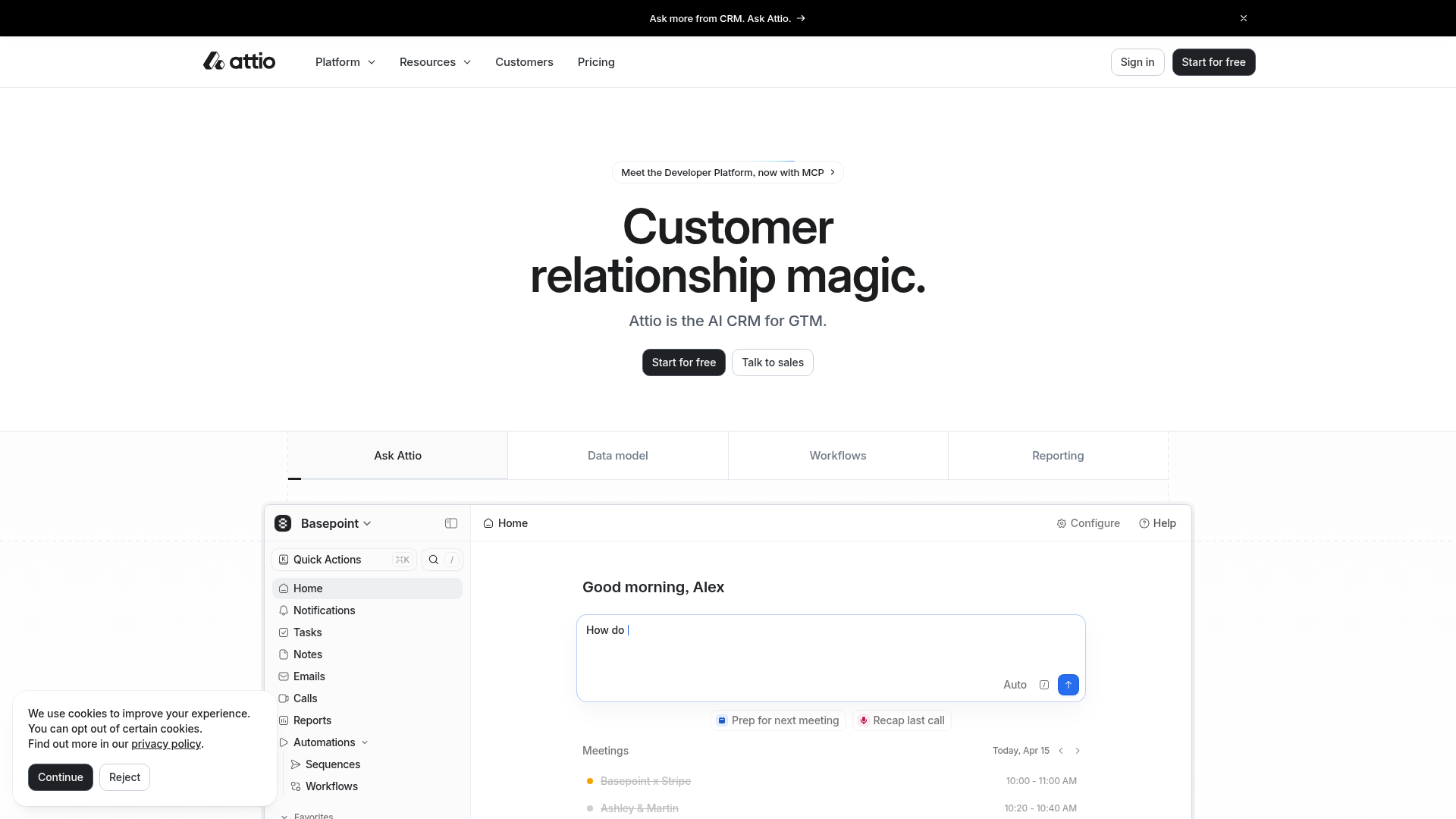Attio AI CRM Landing Page
