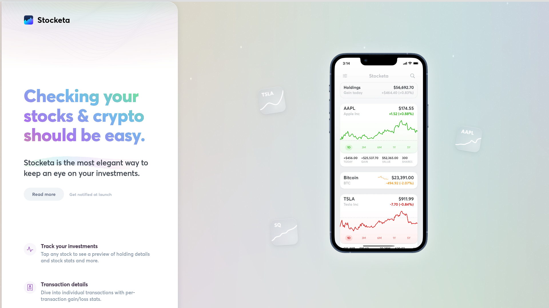 Stocketa Portfolio Tracker Landing Page